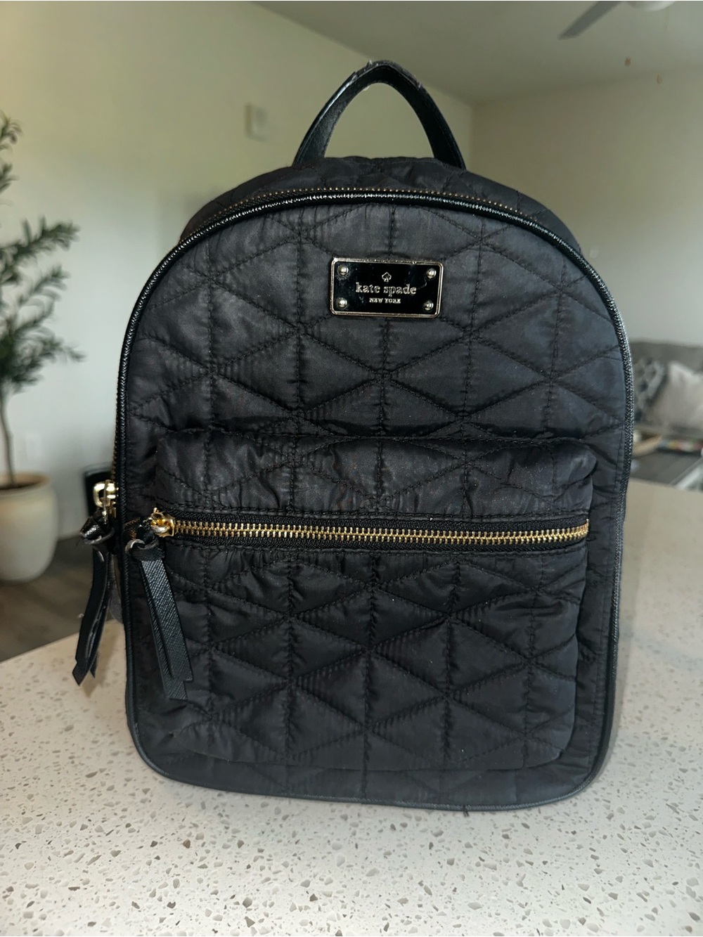 kate spade Black Quilted Mini Backpack with Gold Hardware